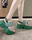 Lazyseal Wedge Heel Women Sandals Rubber Thick Sole Crystal Pearls Summer Woman Shoes Buckle Lattice Designer Platform S