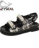 Lazyseal Platform Women Sandals 2022 Summer Velcro Thick Bottom Pearls Women Beach Sandal Bling Flower String Bead Woman