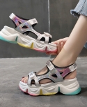 Lazyseal Thick Bottom Rainbow Sole Sandals Female Summer  Women Hook  Loop Height Increasingplatform Wedge Open Toe Sho