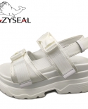 Lazyseal Canvas Platform Sandals Women Shoes Buckle Fashion Women Chunky Sole Beach Shoes  Open Toe Woman Sandaliashigh 