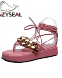 Lazyseal  Ankle Strap Flat Women Sandals Metal Chain Decoration Beach Footwear Ladies Flip Flops Womens Shoes 2022 Tren
