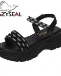 Lazyseal Platform Women Sandals Pu Diamond Luxury Upper Women Summer Shoes Elastic Band 6cm Wedge Heels Ladies Sandal Bl