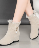 2022 New Winter Fashion Women Wedges Ankle Boots Increasing Height Shoes Gauze High Heels Booties Metal Rhinestone Botas