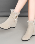 2022 nueva moda de invierno, botines de cuña para mujer, zapatos de altura creciente, botines de tacón alto de gasa, Botas de di