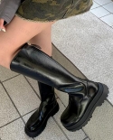 Women Winter New Chelsea Knee High Boots Platform Gladiator Motorcycle Boots Casual Chunky Pumps Pu Leather Long Women S