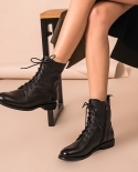 Beautoday Ankle Boots Women Genuine Leather Laceup Side Zipper Top Quality Autumn Winter Lady Shoes Handmade 02012  Wome