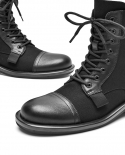 Beautoday حذاء من الجلد النساء تمتد النسيج جلد البقر المرقعة البريدي الدانتيل يصل أحذية السيدات دراجة نارية اليدوية 03857ankle