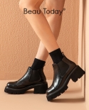 Beautoday Chelsea Boots Women Cow Leather Square Toe Elactic Band Closure Platform Lady Ankle Shoes Handmade 03582ankle 