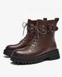 Beautoday Platform Boots Ankle Women Calfskin Leather Metal Buckle Side Zipper Female Chuck Sole Shoes Handmade 04454ank