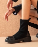 Beautoday تمتد النسيج الأحذية النساء جلد العجل المرقعة منصة جولة تو الجانب سستة الإناث الكاحل أحذية اليدوية 03556