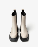 Beautoday, botas Chelsea para mujer, plataforma de cuero genuino de vaca, punta redonda, longitud media de la pantorrilla, zapat
