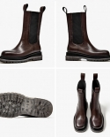 Beautoday, botas Chelsea con plataforma para mujer, piel de becerro, media pantorrilla, punta redonda, suela transparente, zapat