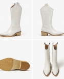 Beautoday, botas occidentales para mujer, cuero de vaca genuino, media pantorrilla, punta estrecha, tacón de bloque, zapatos sin