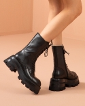 Beautoday, botas de plataforma para mujer, botines de cuero de piel de becerro, punta redonda, cremallera lateral, zapatos de ca