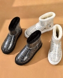 Beautoday الثلوج الأحذية النساء الكاحل شفافة للماء طبقة جولة تو الانزلاق في الشتاء السيدات الملونة الفراء أحذية Handmad