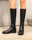 Beautoday Knee High Boots Women Genuine Cow Leather Side Zipper Round Toe Lady Winter Fashion Long Boots Handmade 01214 