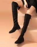 Beautoday Over The Knee Boots Women Stretch Fabric Boots Round Toe Back Lace Up Flat Heel Lady Long Shoes Handmade 01016