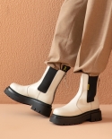 Beautoday Botas de plataforma Chelsea Mujeres Cuero de vaca Cremallera trasera Banda elástica Botines de tobillo Zapatos de muje