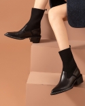 Beautoday النساء جورب الأحذية جلد العجل النسيج متماسكة طول الكاحل حذاء بمقدمة مدببة الإناث أحذية عالية الكعب اليدوية 0