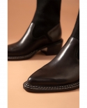 Beautoday النساء جورب الأحذية جلد العجل النسيج متماسكة طول الكاحل حذاء بمقدمة مدببة الإناث أحذية عالية الكعب اليدوية 0