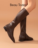 Beautoday Knee Boots Women Cow Leather Square Toe Long Boots Side Zipper Ladies Flat Heel Shoes Handmade 01248  Womens 