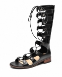 Beautoday Gladiator Boots Summer Women Cow Leather Midcalf Crosstied Metal Decoration Sandals Ladies Flat Shoes Handmade