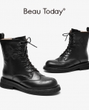 Beautoday Ankle Boots Women Calfskin Leather Brogue Round Toe Eight Hole Sewing Lace Up Vintage Female Shoes Handmade 04
