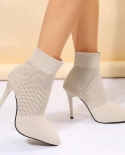 Women Sock Boots Autumn Winter New  High Thin Heels Knitting Ankle Women Shoes Fashion Party Botas Goth Pointed Rome Sho