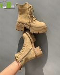 Winter 2022 New Motorcycle Women Boots Chunky Platform Heels Warm Snow Ankle Women Shoes Casual Mid Heels Goth Zapatilla