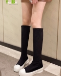 Stretch Fabric Knee High Chelsea Women Boots Flats Platform Heels Casual Motorcycle Shoes Autumn Girl Student Dress Femm