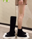 Stretch Fabric Knee High Chelsea Women Boots Flats Platform Heels Casual Motorcycle Shoes Autumn Girl Student Dress Femm