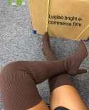 Autumn Winter New  High Heels Chunky Sock Boots Stretch Fabric Fashion Femme Botas Knitting Over The Knee Pumps Women Sh