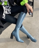  Chunky Knee High Mid Heels Modern Boots Platform Pumps Party Winter New Warm Women Shoes Brandy Motorcycle Botas Femme 