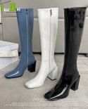  Chunky Knee High Mid Heels Modern Boots Platform Pumps Party Winter New Warm Women Shoes Brandy Motorcycle Botas Femme 