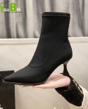 High Heels Cotton Stretch Fabric Sock Women Boots Ankle Fashion Knitting Pumps Dress Pointed Women Shoes Autumn New Femm
