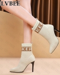  New Autumn Women Super High Heels Shoes  Dress Fashion Socks Boots Slipon Designer Knitting Ankle Chunky Boots Pumps  W