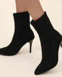 Womens Boots Autumn Winter Stretch Fabric Sock Mid Calf Boots  Ladies Thin High Heels Shoes Pointed Toe Female Pumps 20