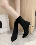 Socks Short Boots Women High Quality Solid Knitting Boots Stretch Sock Mid Calf Botas Party High Heels  Ankle Boots Wome