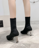 Socks Short Boots Women High Quality Solid Knitting Boots Stretch Sock Mid Calf Botas Party High Heels  Ankle Boots Wome