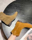 أحذية شتوية كلاسيكية للسيدات من تشيلسي بمقدمة مدببة وكعب مربع للنساء حذاء من الجلد بتصميم كلاسيكي بسيط ومريح أحذية كاوبوي ث