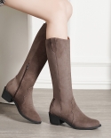 2022 botas hasta la rodilla para mujer Otoño Invierno punta redonda para mujer botas elásticas de tacón bajo botas altas simples