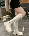 Botas Mujer Invierno 2022 nueva moda De Invierno botas hasta la rodilla con cordones punta redonda suela gruesa Botas altas De M