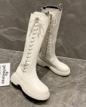 Botas Mujer Invierno 2022 nueva moda De Invierno botas hasta la rodilla con cordones punta redonda suela gruesa Botas altas De M