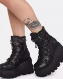 2022 oferta de otoño invierno Punk Halloween bruja Cosplay plataforma alta cuña negro gótico pequeñas botas de cuero zapatos de 