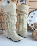 Plus Size Womens Boots 40 43 Size Extra Large Size Rope Braided Frosted Inner Increase Tassel High Boots Fashion Female