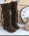 Plus Size Womens Boots 40 43 Size Extra Large Size Rope Braided Frosted Inner Increase Tassel High Boots Fashion Female
