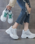جديد شبكة تنفس الارتفاع الداخلي زيادة الأحذية النسائية عارضة سميكة القاع أحذية بيضاء صغيرة