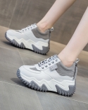 סתיו 2022 חדש גובה פנימי הגדלת נעלי נשים שרוכים מעור עם סוליה עבה מאפין קזואל נעלי קזואל נעלי קזואל