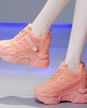 Zapatillas de deporte con aumento de tacón de cuña de suela gruesa, transpirables, de verano para mujer