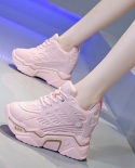 Zapatillas de deporte con aumento de tacón de cuña de suela gruesa, transpirables, de verano para mujer